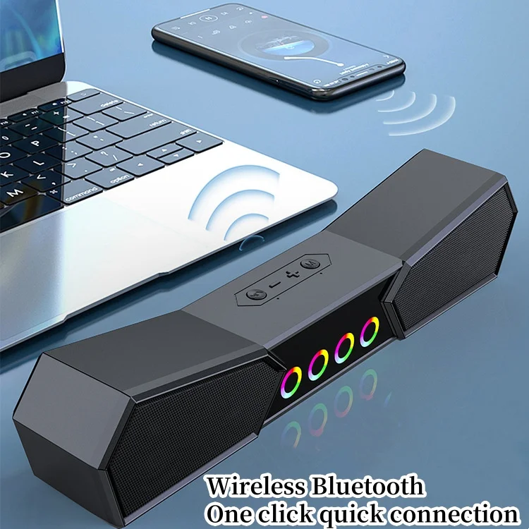 Outdoor Mini Desktop Colorful RGB Strip Bluetooth Speaker with Wireless Light and Sound Bar Bluetooth 5.3 Stereo Support TF Card