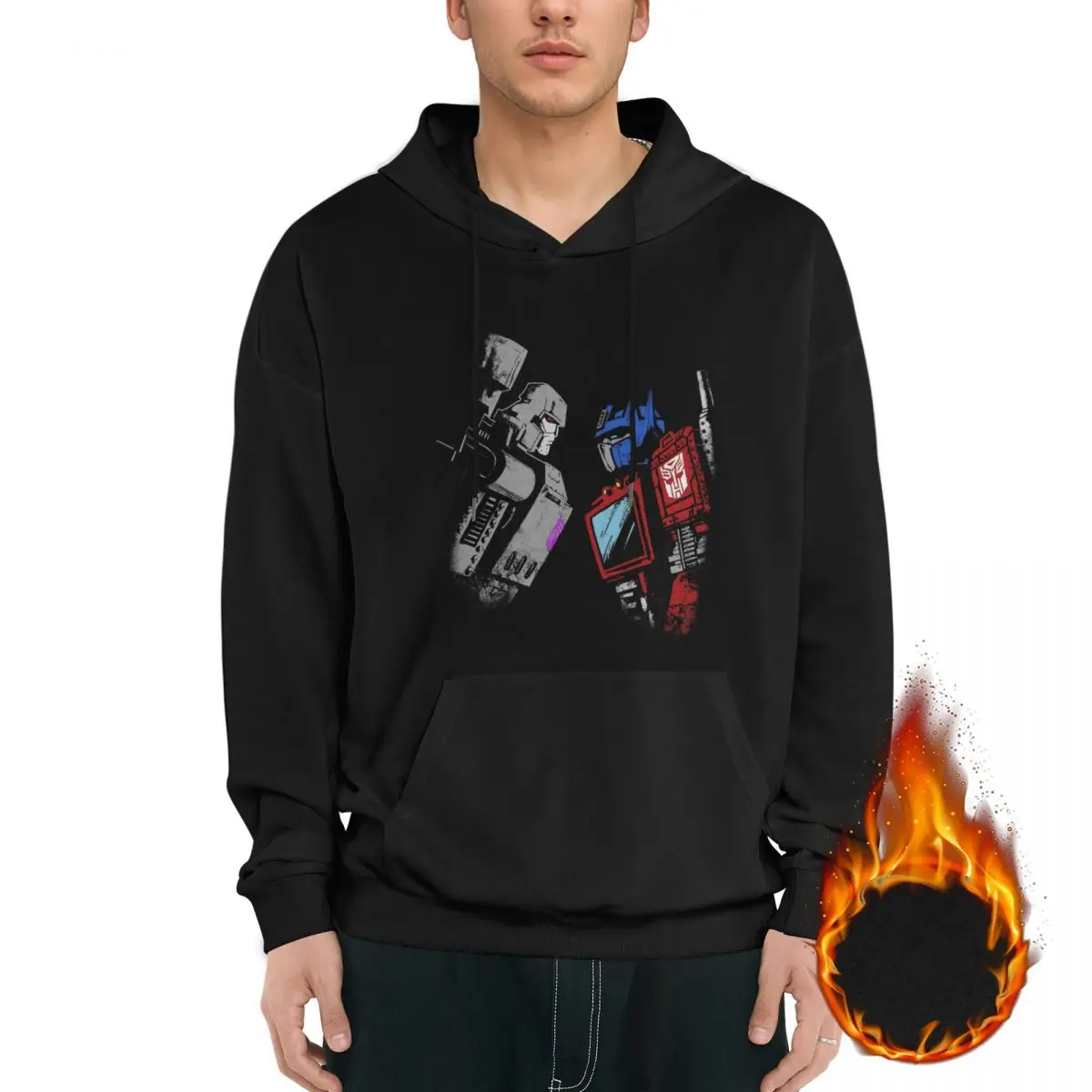 Optimus Prime Megatron Transformer Full Color Men's Fleece Hoodie Black Long -sleeved Hoodie