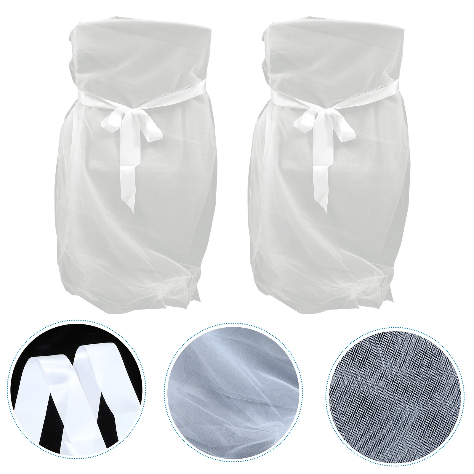 

2Pcs Chair Covers Tulle Long Bow Ties Mesh Chair Skirts for Wedding Shower Celebration Party Decoration White