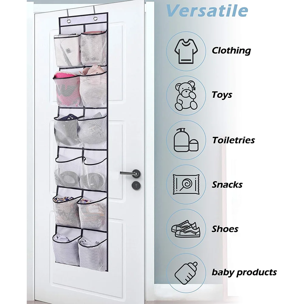 12 Pockets Over the Door Shoe Organizer Large Mesh Pockets With 2 Hooks Transparent Fabric Shoe Rack Storage Bag For Bedroom