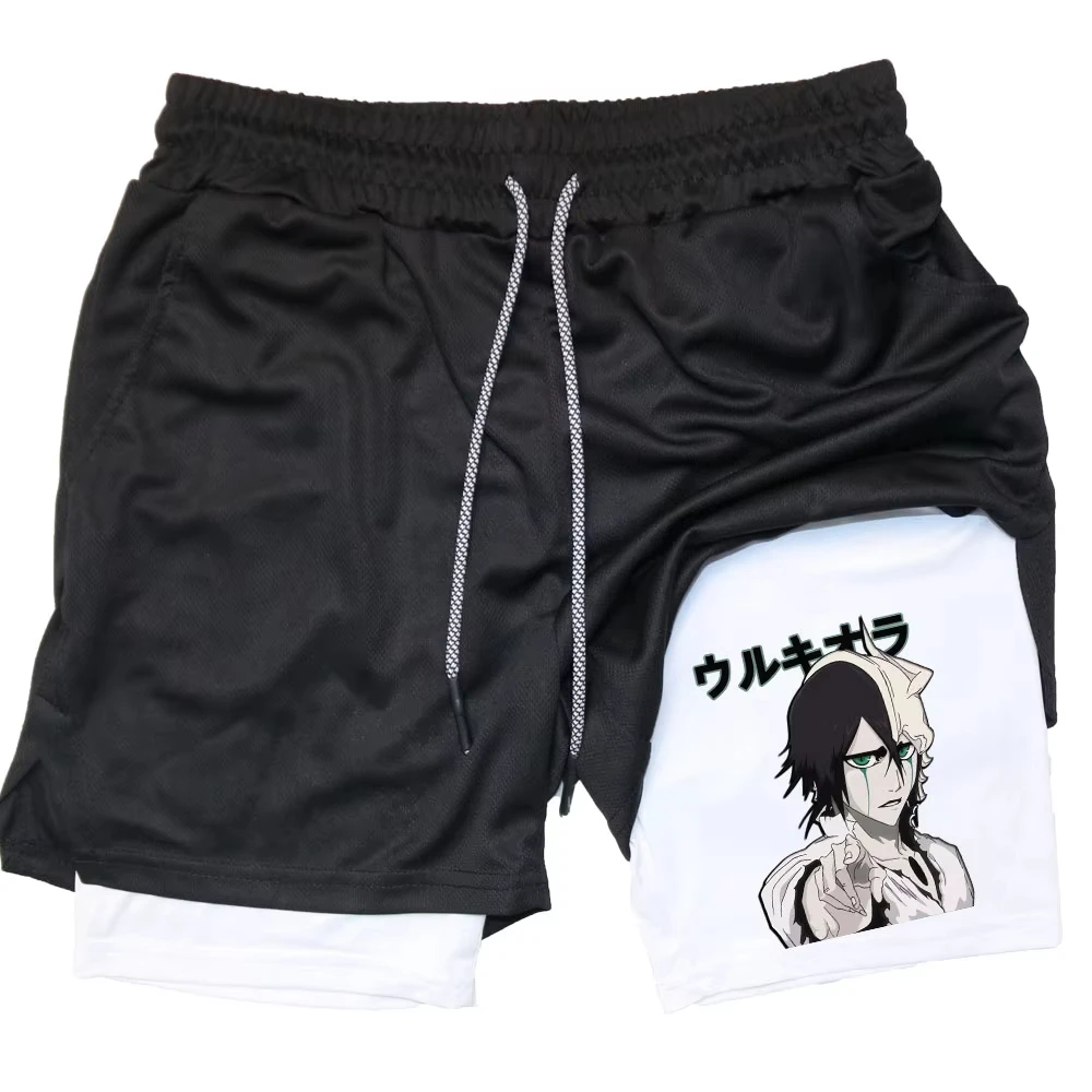 

Men's fitness pants and shorts exercise and fitness sportswear anime double-layer two-in-one fitness pants
