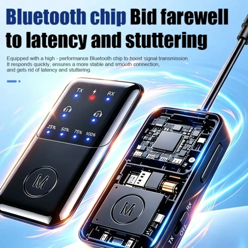 2 In 1 Bluetooth 5.4 Transmitter Receiver Wireless Audio Adapter 3.5mm Jack Dual Pairing Built-in Mic For Car TV PC Headphones gallery 5