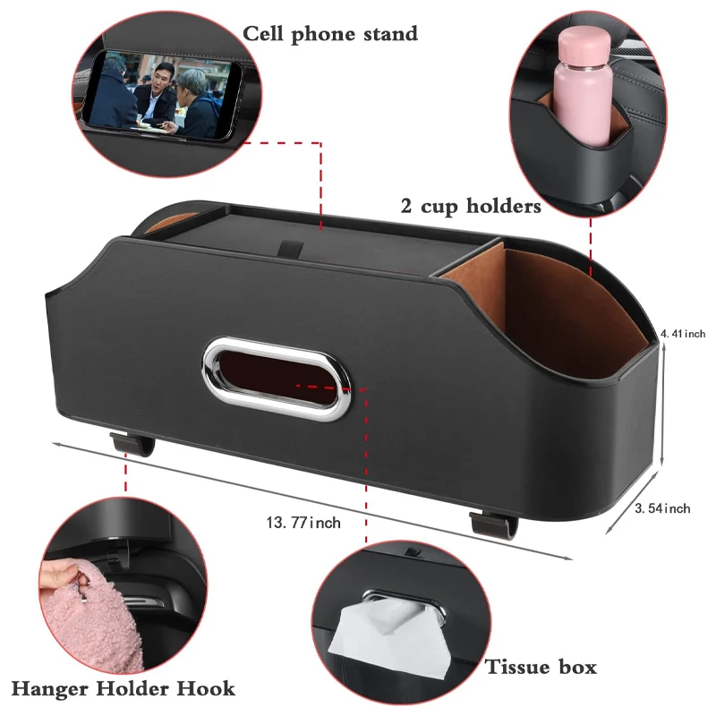 Car Multifunctional Leather Tissue Storage Box Under Seat Auto Back Seat Paper Bag Place Water Cup Holder Hanging Hook Organizer