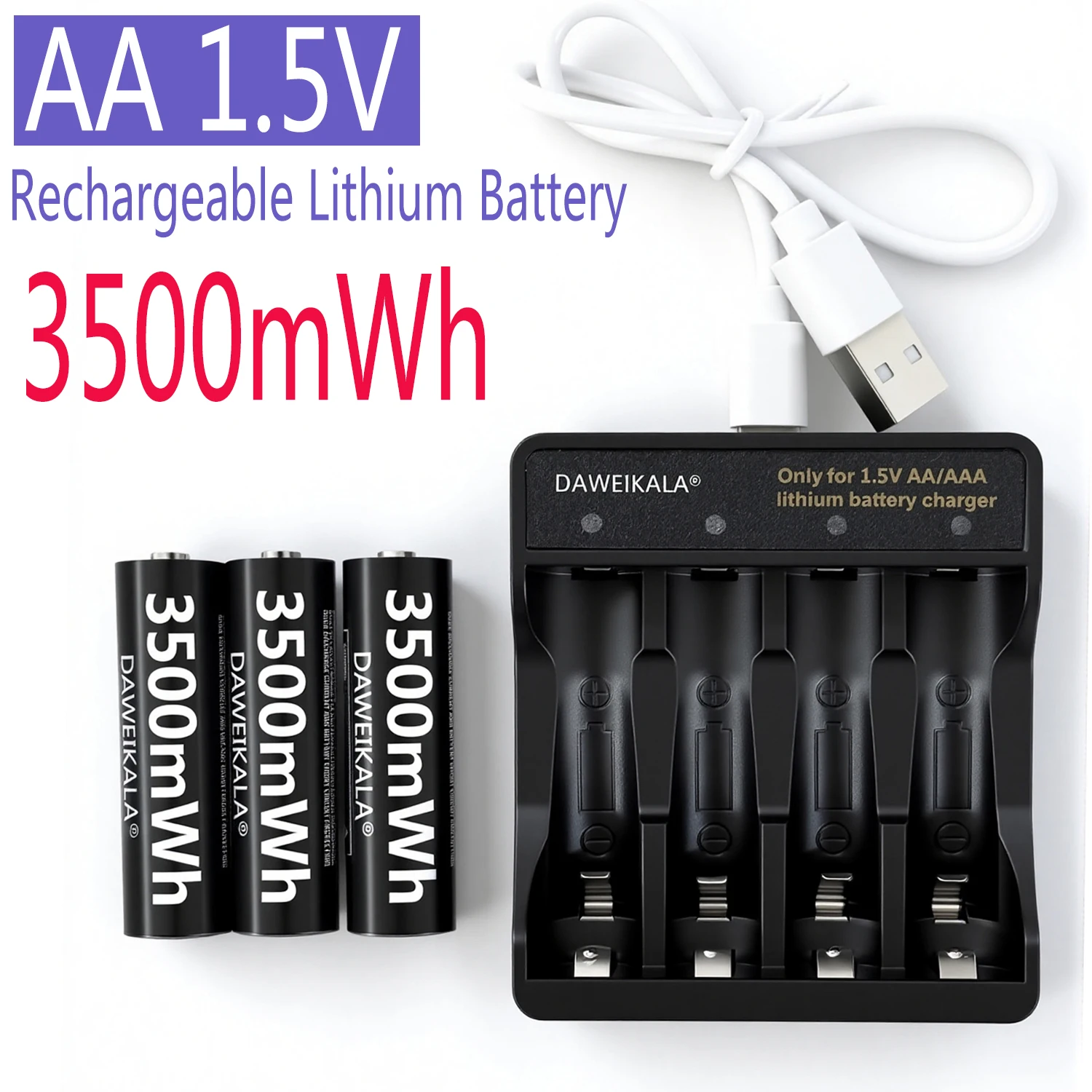 قدرة عالية 3500mWh 1.5V AA بطارية ليثيوم أيون AA بطاريات قابلة للشحن لعبة التحكم عن بعد بطارية ضوء شحن سريع