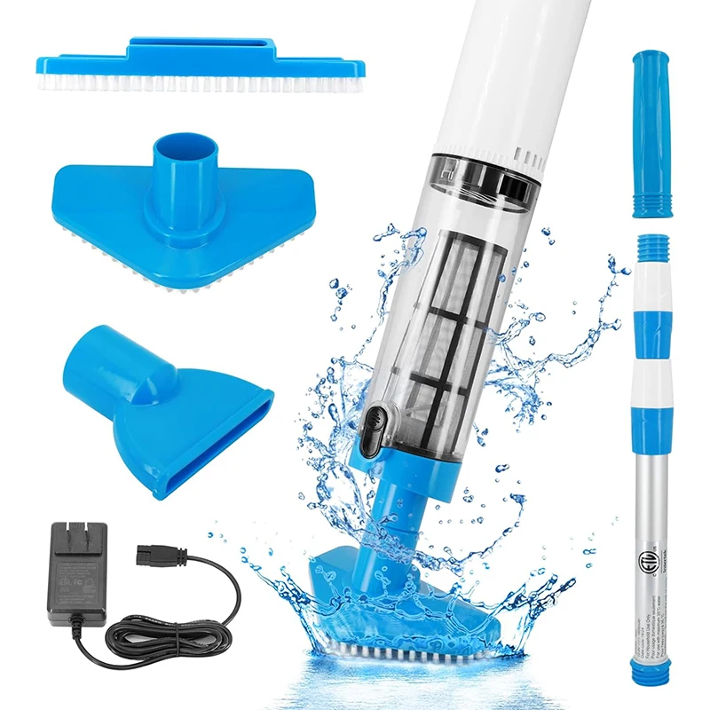 Rechargeable Pool Vacuum Cleaner for Spas Hot Tubs Small Pools with Automatic Immersion Detector Bristle Suction Nozzle Handheld