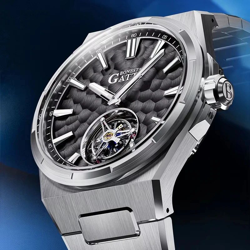 BONEST GATTI 7005 New Men's Automatic Mechanical Watch with Carbon Fiber Dial and Tourbillon-Luxury Lightweight Chronograph