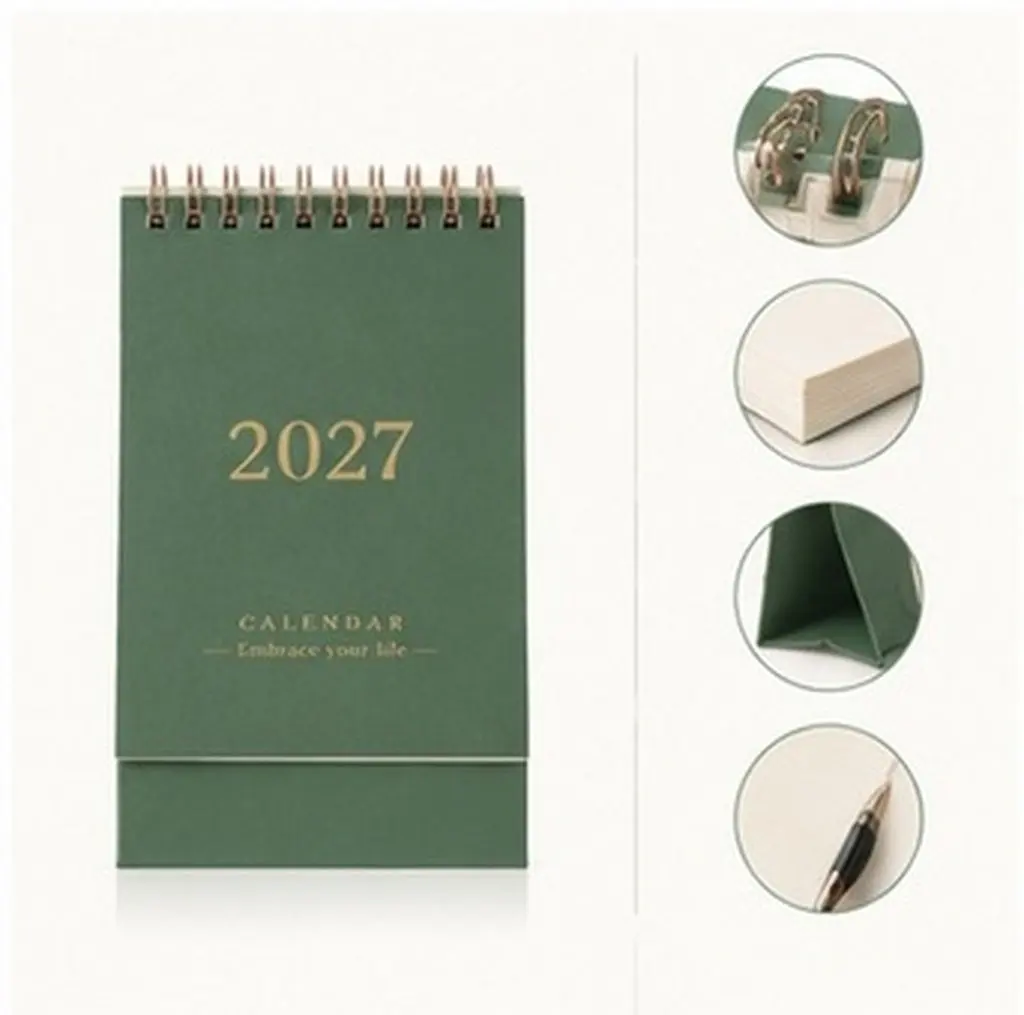 Small Desk Calendar 2027 Spiral Bound Monthly Flip Page Desktop Standing Planner Compact Minimalist Office Home Classroom