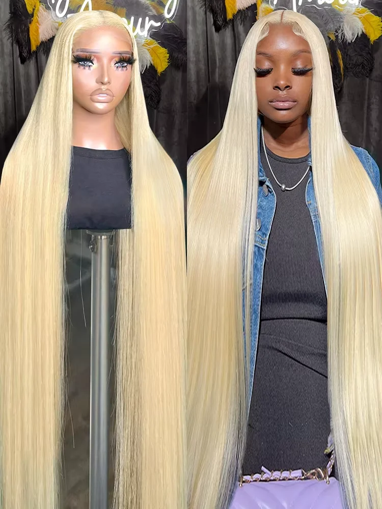 Peluca frontal de encaje HD rubia 613, peluca de cabello humano liso brasileño 13x6, peluca frontal de encaje transparente de 40 pulgadas para mujer, densidad 250