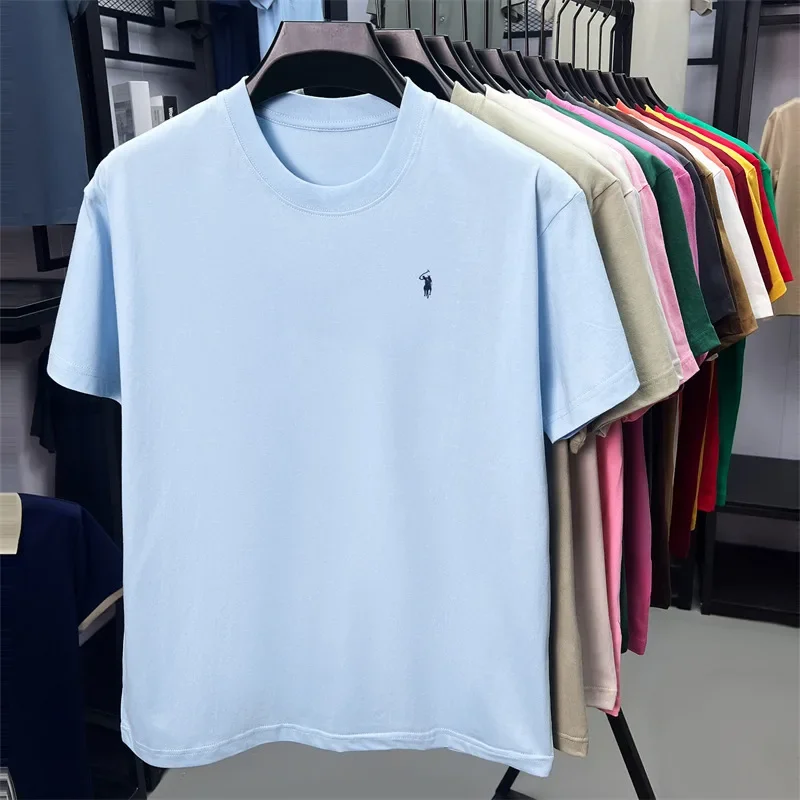 100% Cotton Breathable Short Sleeve T-shirt Men's Summer Fashion Luxury Brand Golf Paul Embroidery Loose Casual Round Neck Top