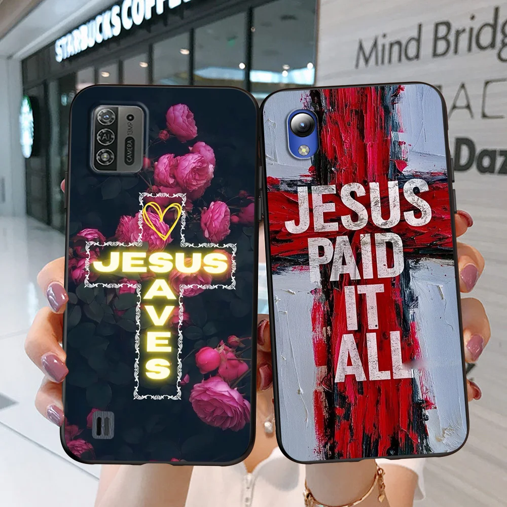 Black Tpu Case For TCL phone 30 plus 303 30XE 30V 30SE E 306 305 40R 40SE 405 406 408 Jesus Cross Art