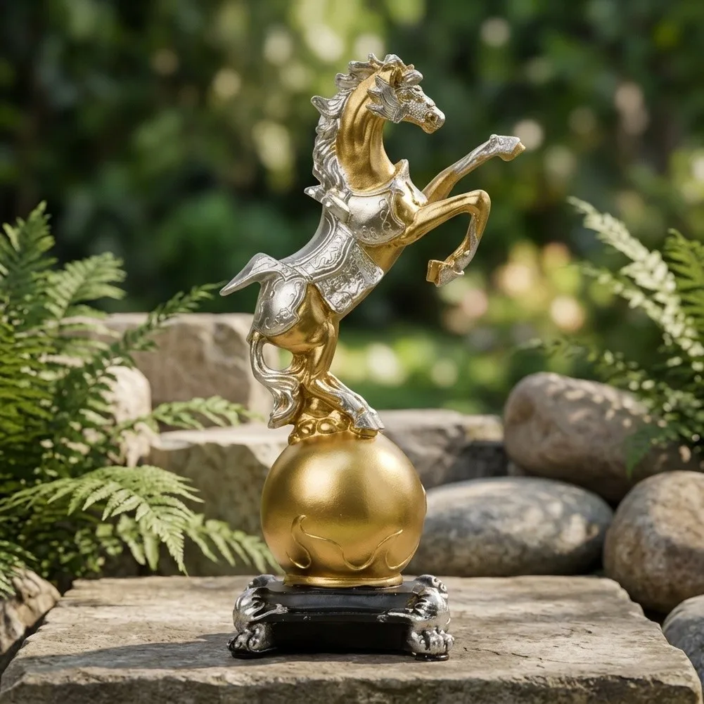Resin Horse Statue Silver Finish for Outdoor Garden Decor Patio Balcony Desk Shelf Home Office 21.5 x 11.5 x 7 cm