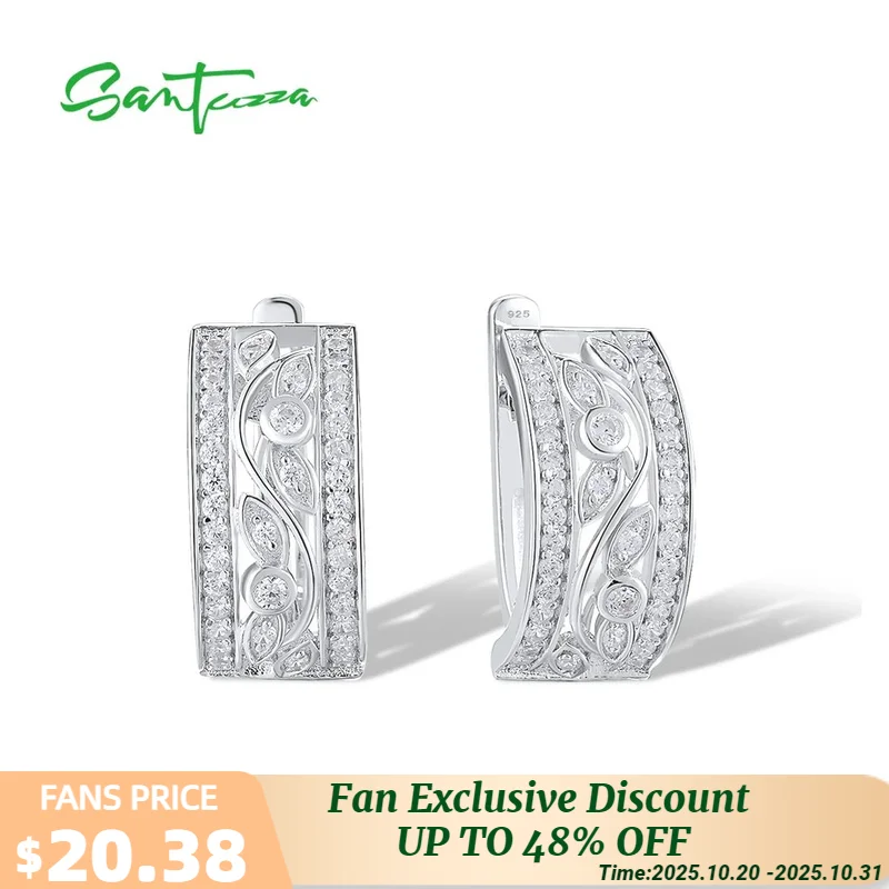 

SANTUZZA Аутентичные серьги из стерлингового серебра 925 пробы для женщин, сверкающий белый цирконий, шикарный цветок, ювелирные украшения для свадебной вечеринки