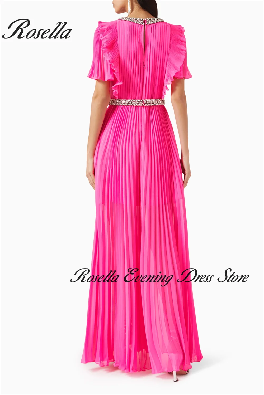 ROSELLA-vestido de noche plisado para mujer, vestido de graduación con cintura de cristal, línea A, color rosa fucsia, 2024