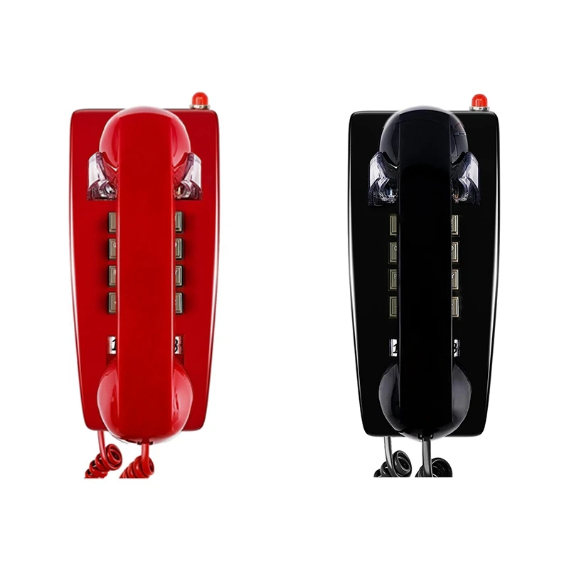 Classic Wall Phones For Landline With Mechanical Ringing, Single Line 2554 Wall Telephone With Voicemail Indicator Durable Red