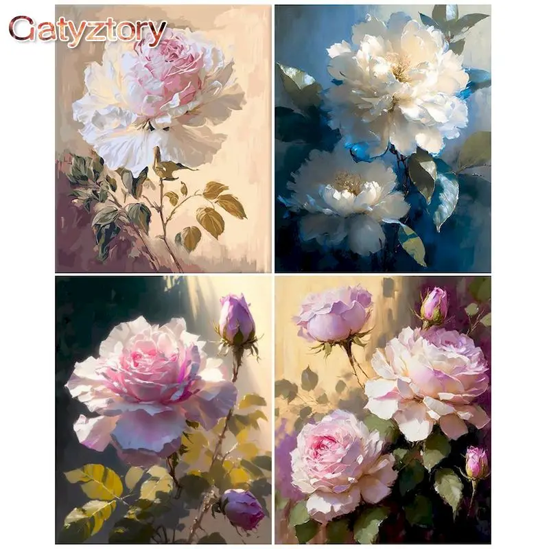 GATYZTORY 60x75cm DIY Oil Painting By Numbers Flower Picture By Numbers On Canvas Rose Home Decor Unique Gift