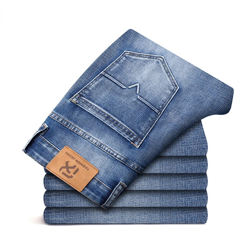 

Men's Regular Fit Thin Light Blue Jeans 2022 Spring Summer New Fashion Casual Cotton Stretch Pants Denim Trousers Male Brand