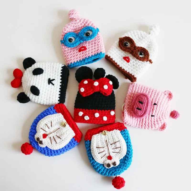 Creative Cartoon Knitting Drawstring Key Bag DIY Knitting Girls Cute Home Door or Car Key Protection Case Mobile Phone Pendant