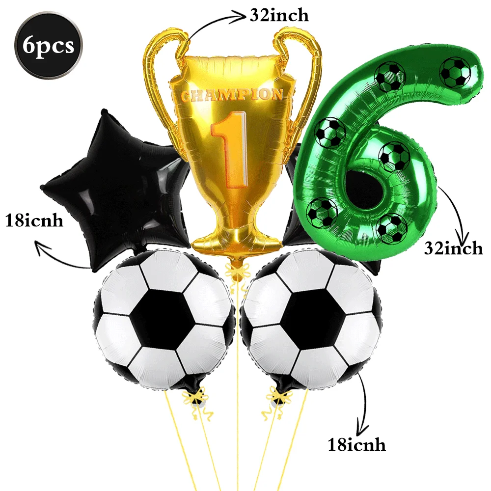 Soccer Balloons Gold Championship Trophy Balloon 32 Inch Green Foil DIY Number Balloons Kids Birthday Football Party Decorations - Image 4