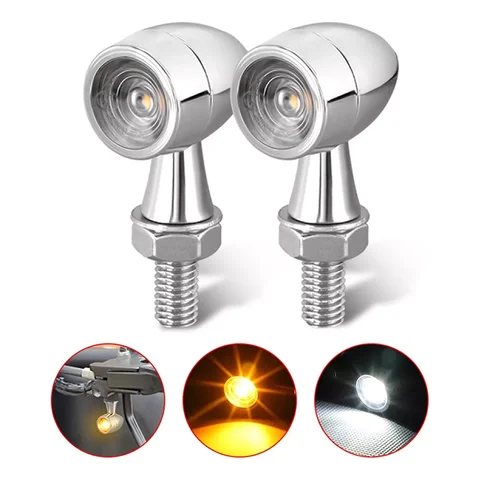 오토바이 LED 회전 신호등 크롬 총알 모토 중지 빛 8mm 12V LED 회전 신호 범용 LED 오토바이 표시 등