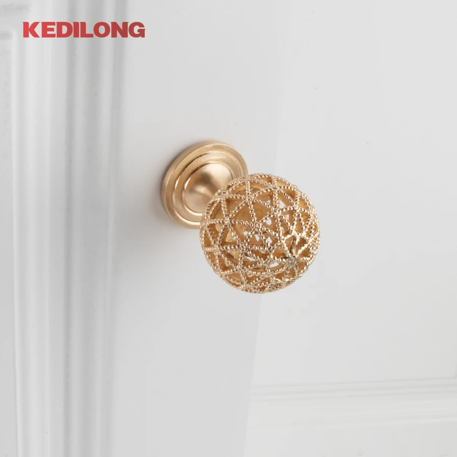 

KEDLO Creative and personalized French retro gold cabinet with Pul handle and drawers, simple hollow out spherical knob