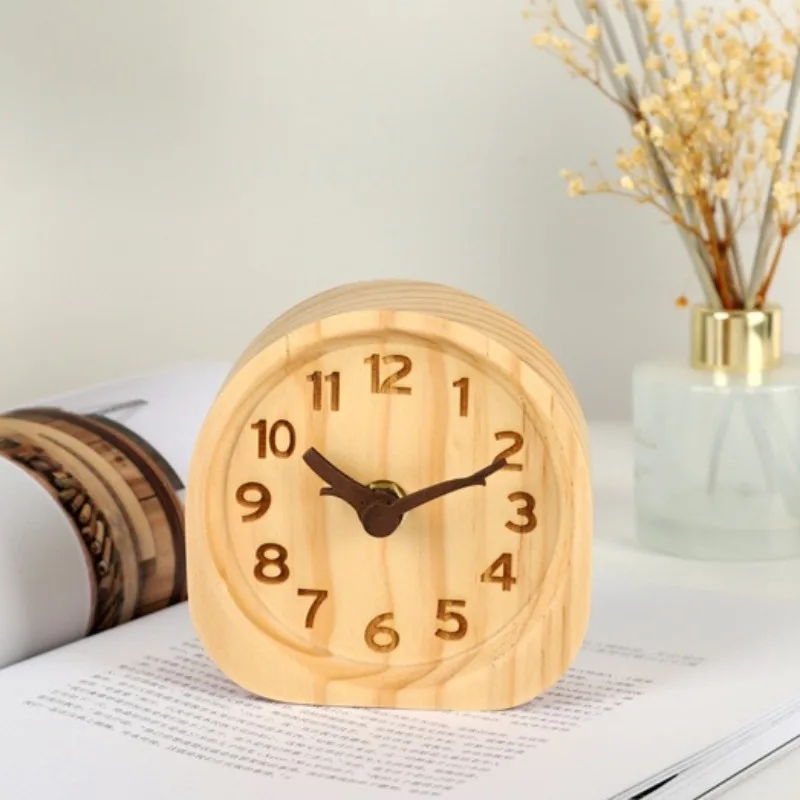 Creative Pine Clock Korean Style Solid Wood Pointers Decorative Table Clock Bedroom Bedside Decorative Items Quartz Watch