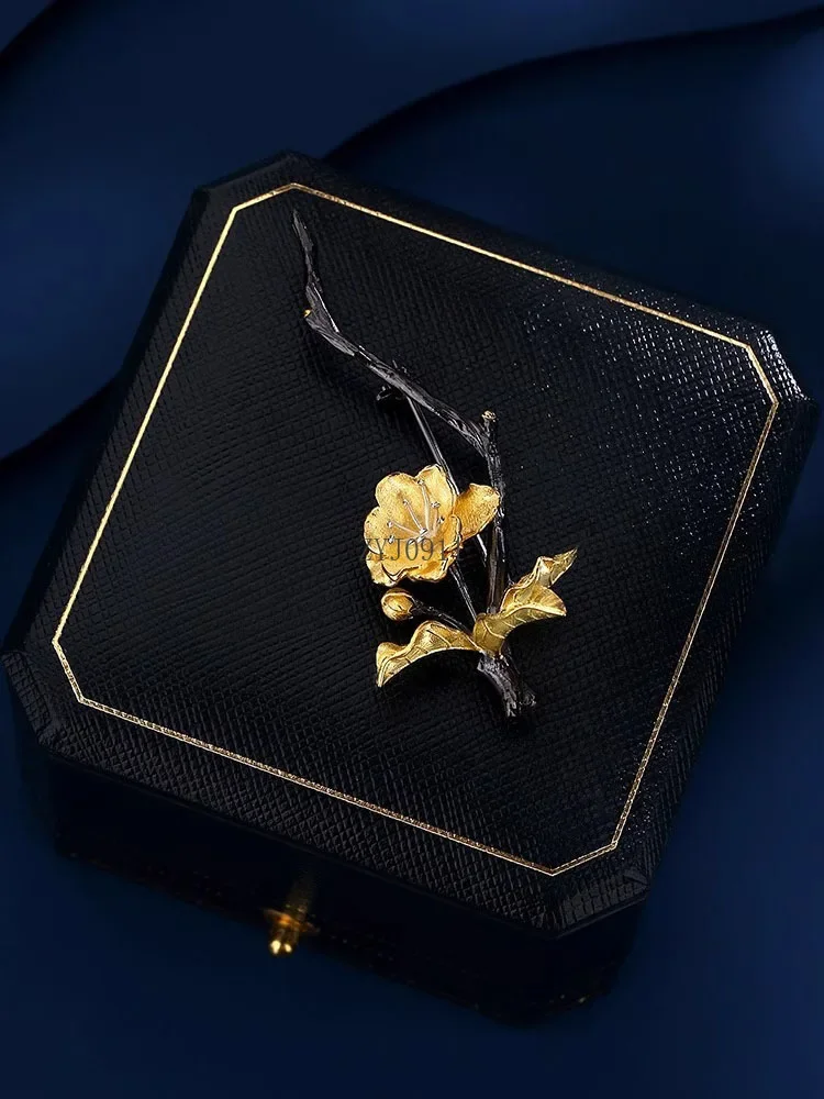 Begonia S925 Broche de plata Broche delicado de alta gama para mujer Pin Light Luxury Premium