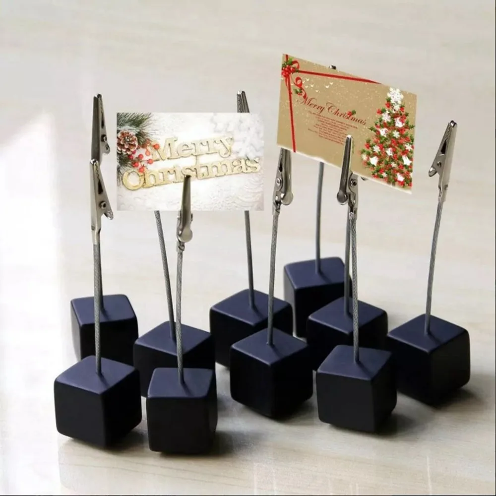 12PCS Stable Black Card Holder Cube 0.98x4.13in Stable Base Memo Clip Holder Cube Base Design Note Holder Stand Home Decoration
