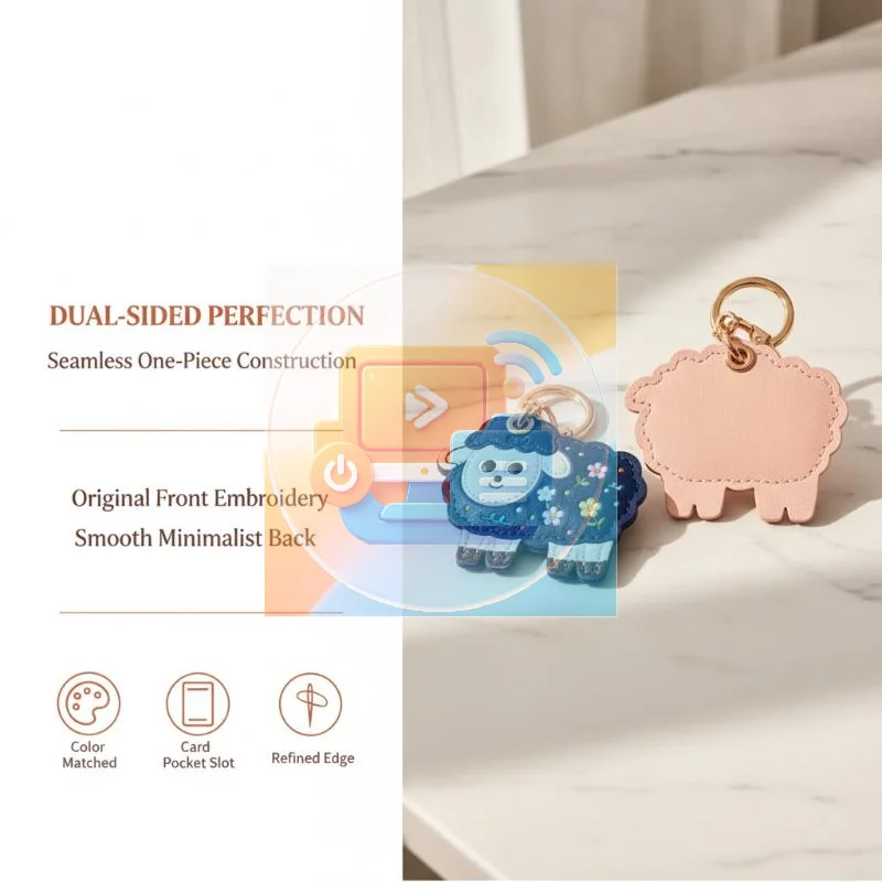 Cartoon Sheep PU Leather Access Control Card Holder, Protective Sleeve with Keychain, Decorative Card Cover for Daily Carry