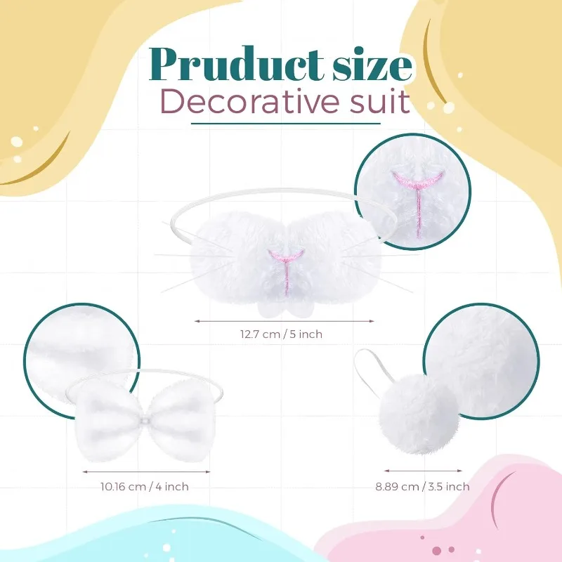 Conjunto de disfraz de conejito de Pascua - Orejas de peluche, pajarita, nariz y cola - Cosplay de fiesta de Halloween para niños y niñas