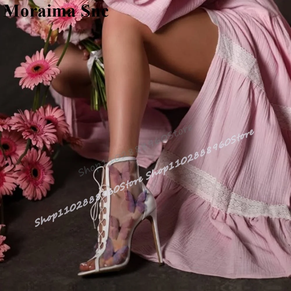 

Elegant Splicing Air Mesh Butterfly Ankle Sandal Boots Thin High Heel Shoes For Women Cross Tied Peep Toe Zapatos Para Mujere