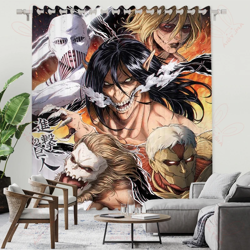 Attack On Titan Sunshade Partition Curtain For Kitchen Window Curtains Anime Mikasa Eren Levi Bathroom Decorative Window Drapes