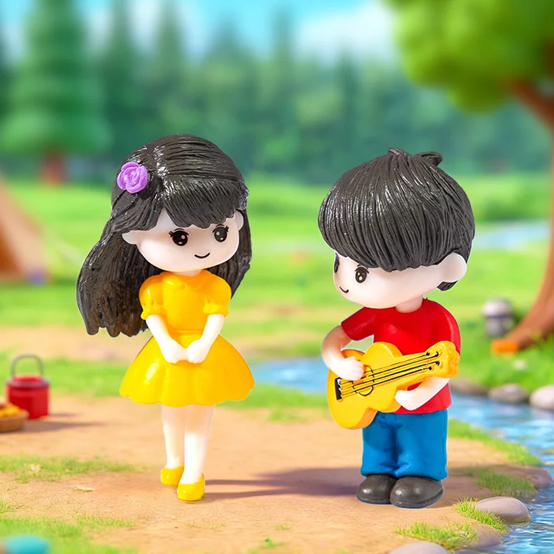 Guitar Couple Lover Miniature Figurines Boy Girl Dating Character Garden Ornament Wedding Decoration Cake Car Home Modern Craft view 4