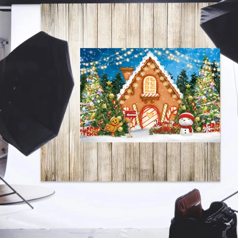 Fondo de fotografía de Casa de pan de jengibre de Navidad, decoración de fiesta de cumpleaños, casa de dulces, 210x150cm