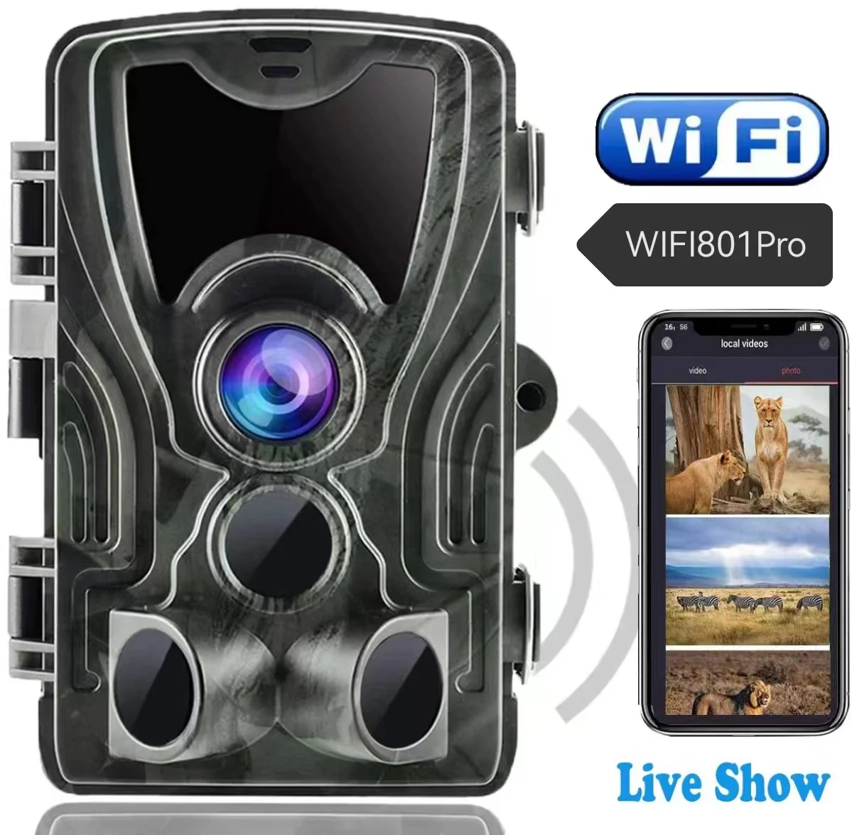 WIFI801PRO Hunting Trail Camera 4K Video Live Show 30MP APP Bluetooth Control Wildlife Cameras Night Vision Photo Trap Tracking