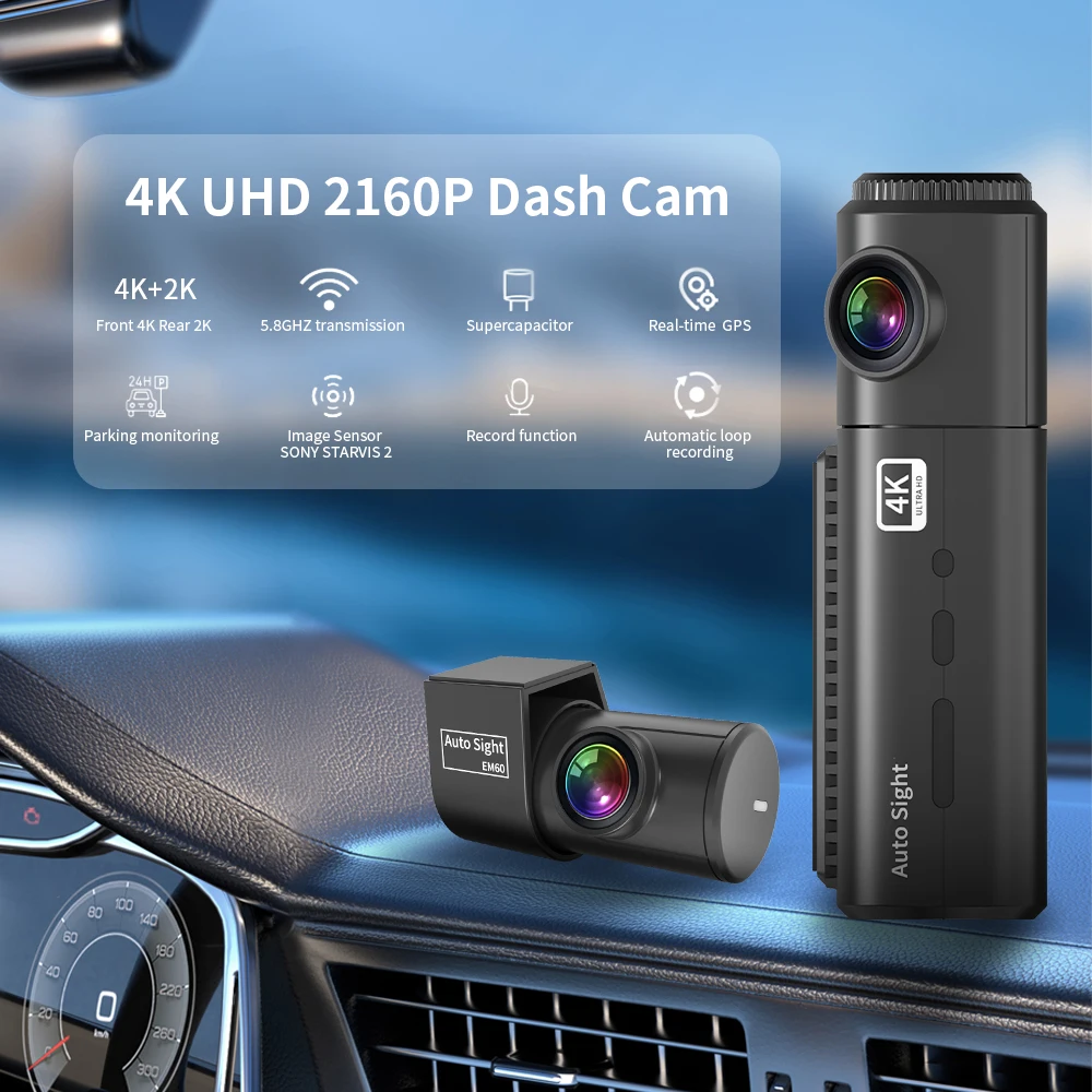 Auto Sight Night Vision Function Real 4K Front and Rear 2K Dash Camera Cars Reverse Dashcam for Enhanced Road Safety