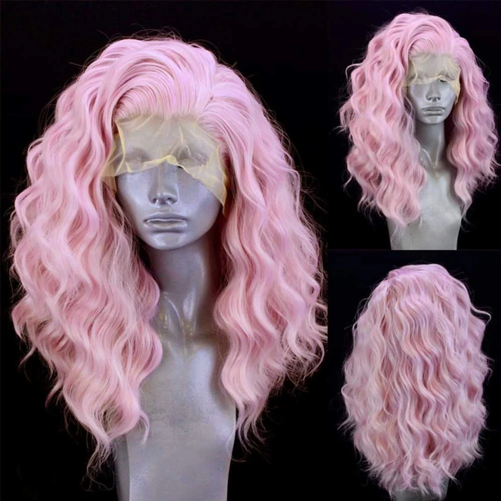 

Synthetic Lace Front Wig Natural Wave Pink Blonde Color for Women Natural Hairline Black Lace Wigs Daily Use Cosplay Wig