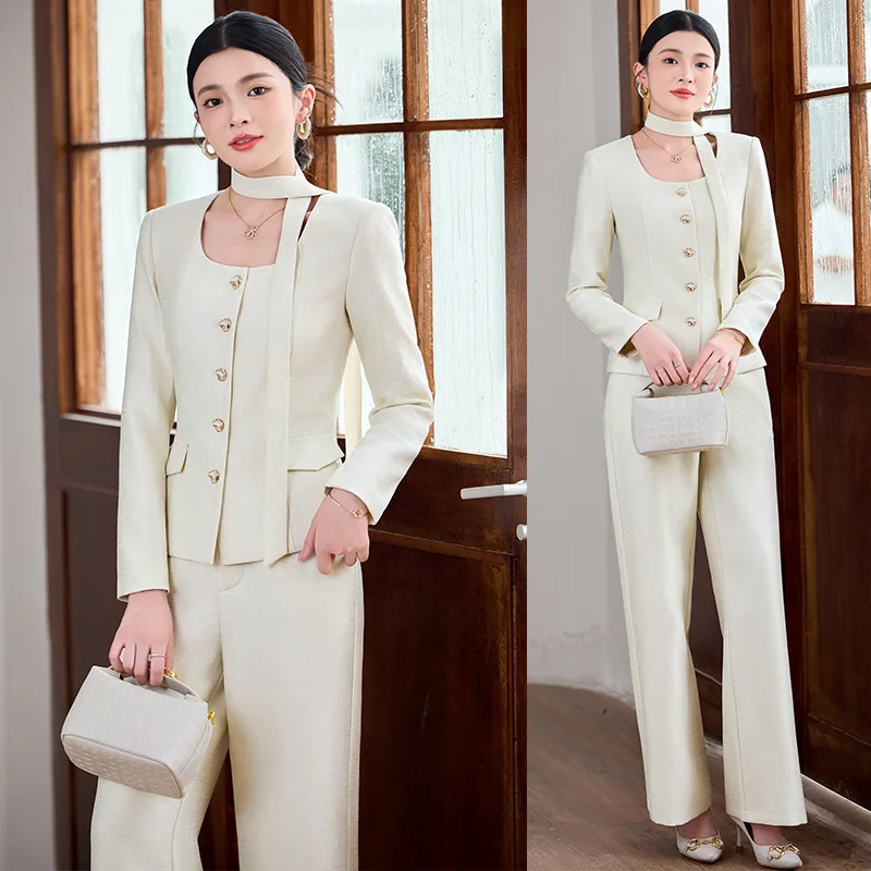 Pink Blazer Women's Autumn Winter Professional Wear Elegant High-End Workplace Suit Wide-Leg Pants Set