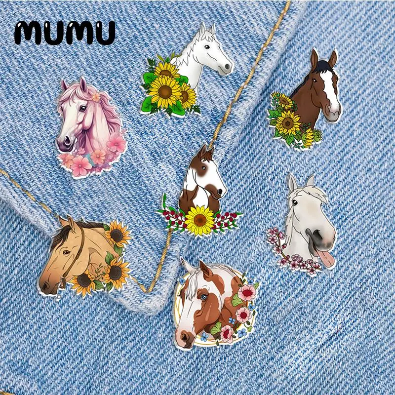 2023 New Horse with Sunflower Lapel Pin Animal Art Acrylic Brooches Handmade Epoxy Jewelry Shirt Bag Badge