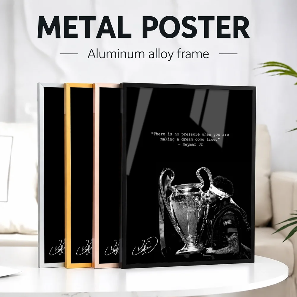 Neymar Jr. Kisses The Champions League Trophy Framed Metal Print Personalized Photo Dramatic Action Style Wall Art For Bedroom