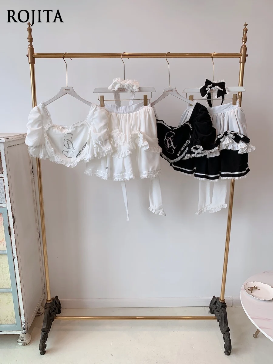 

Japanese Harajuku Off-Shoulder Sexy Lace Top Lace Skirt Women's Short Skirt Maid Suit COSPLAY White Top and Skirt 2-piece Sets