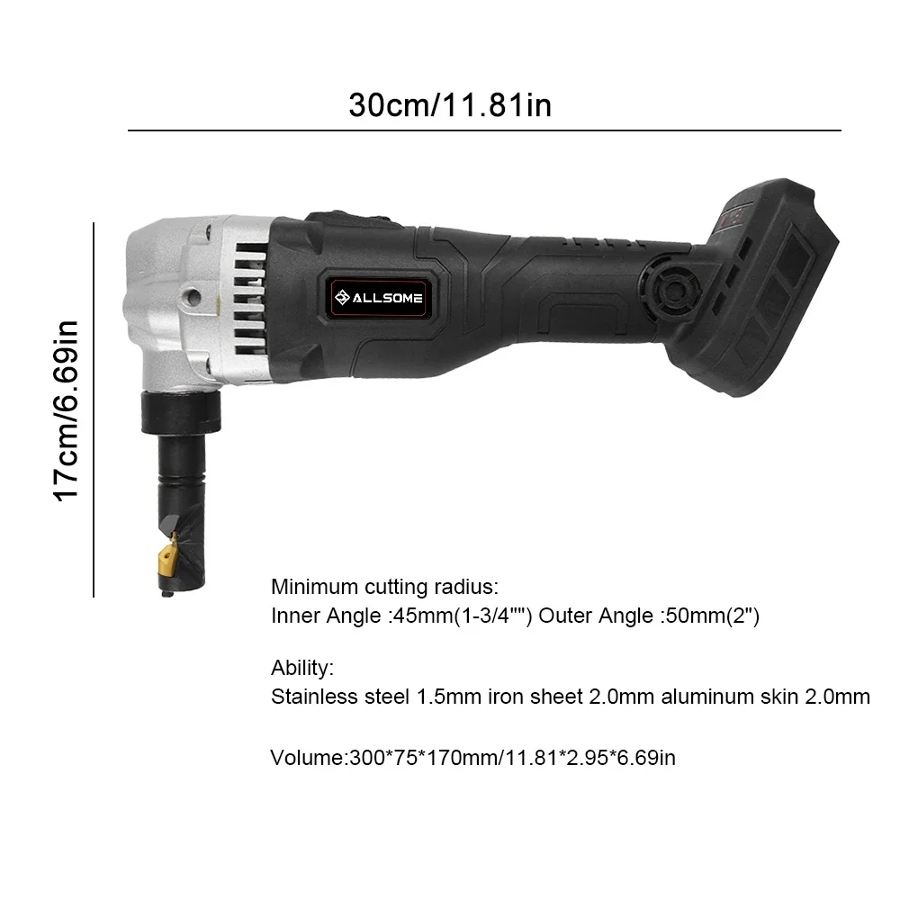 Imagem -06 - Allsome Pt018 Lítio-íon sem Fio Nibbler Folha de Metal Nibbler sem Escova Tesoura de Perfuração Elétrica para Makita 18v Bateria