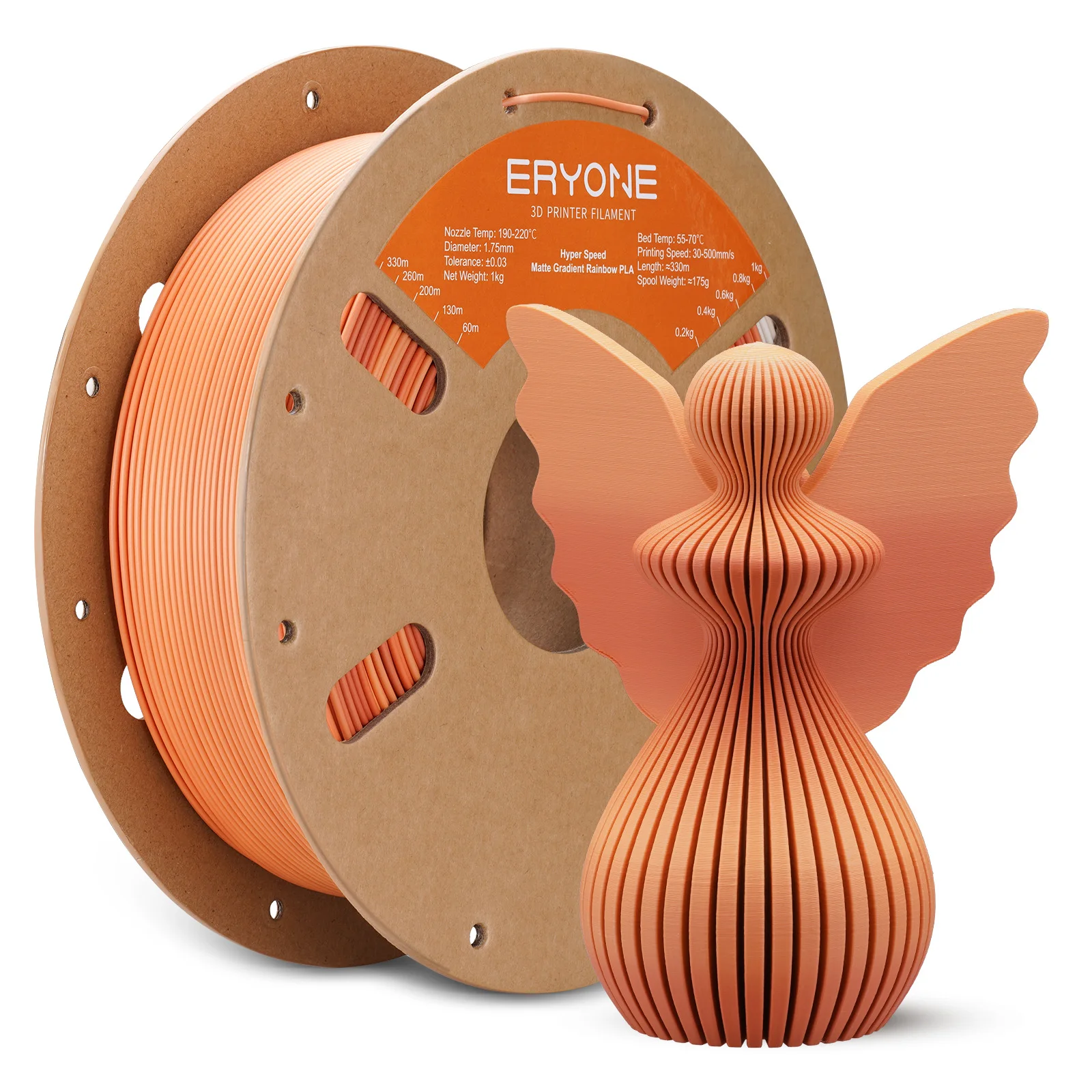ERYONE 1/3/5/10KG Hyper Speed Matte Gradiënt Regenboog PLA Filament 1,75mm 3D Print,Max. Afdruksnelheid: 500 mm/s, Veelkleurig, 1KG/Spool