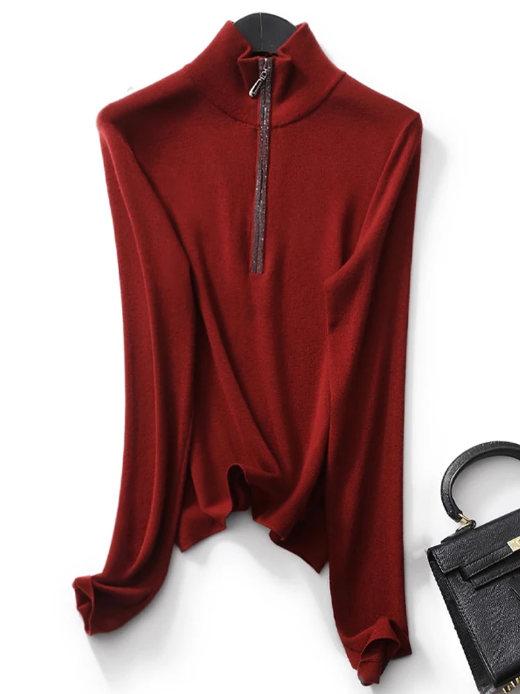 

Chic Casual Camere Sweatirt Overhead Long Sve f High Collar Zipper Design Trendy Anti-Aging Korean Sle Winter Fas...