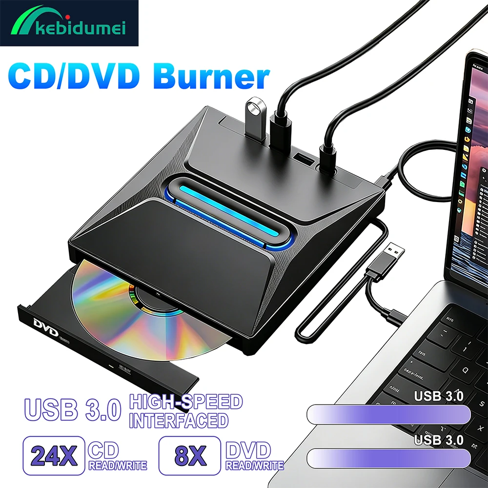 

Kebidumei External CD DVD Burner CD ROM Burner CD/DVD+/-RW Drive SD Card Reader Optical Drive DVD Player Hub for Laptop Desktop