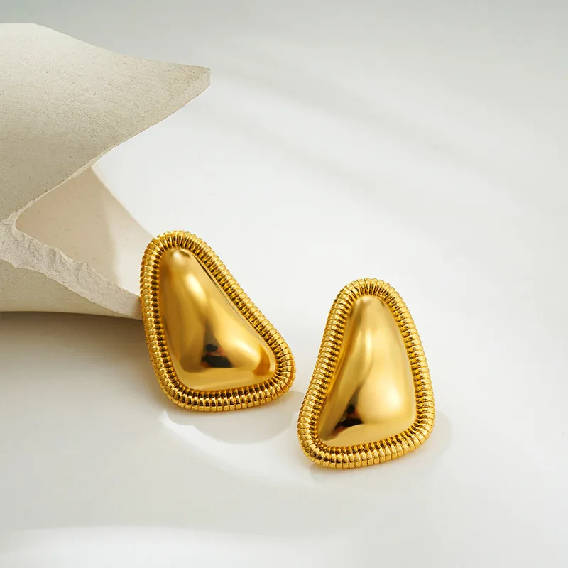 

Bold Copper Triangular Bezel Stud Earrings - Irregular Geometric Vintage Jewelry For Women