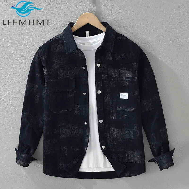 7601 Japan Style Vintage Shirts for Men Spring Autumn Fashion Loose Casual Long Sleeve Dual Pocket Daily Lapel Blouse Tops Male