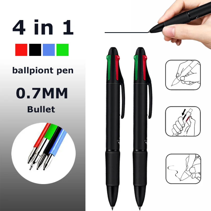 8/12Pcs 4 In 1 New 0.7mm Multicolour Ballpoint Pen Set Black Blue Red Green Refill School Office Writing Stationery Supplies