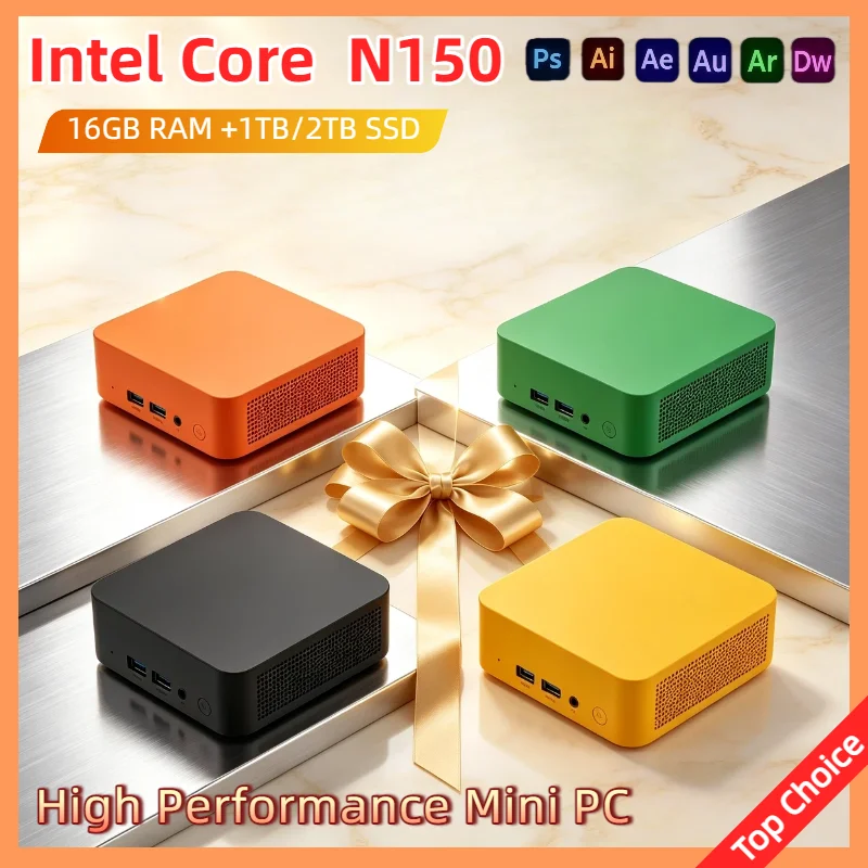 N150 Intel Small Form Factor PC 16GB DDR4 2TB NVMe SSD Triple 4K HDMI WiFi6 Efficient Cooling Office Home Ultra Pro