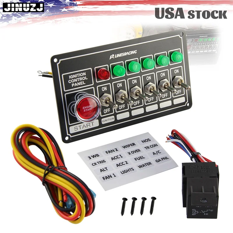 

LR Racing Switch Panel Ignition Engine Start 6 Switch & Lights Switch Panel Black