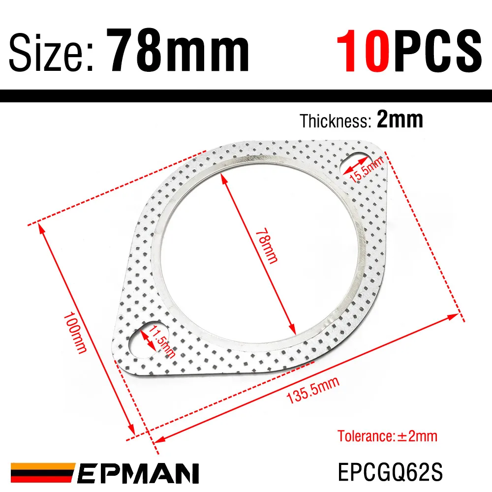 EPMAN Universele turbo-uitlaatpakking Fire Ring van 51 mm tot 78 mm (2" - 3") 2 boutgatpakkingen EPCGQ238S enz.